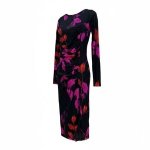 Elegant Floral Long Sleeve Dress - Black and Pink